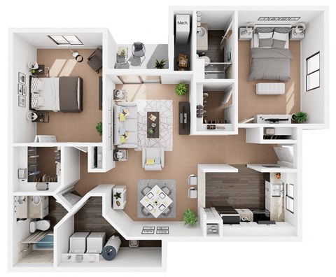 a 1 bedroom floorplan is shown in this rendering